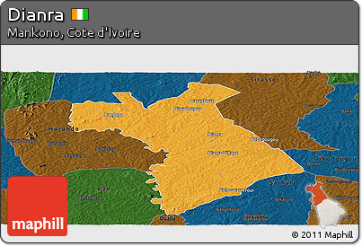 Political Panoramic Map of Dianra, darken