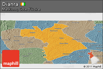 Political Panoramic Map of Dianra, semi-desaturated