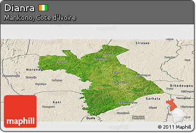 Satellite Panoramic Map of Dianra, shaded relief outside