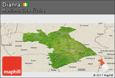 Satellite Panoramic Map of Dianra, shaded relief outside