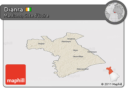 Shaded Relief Panoramic Map of Dianra, cropped outside