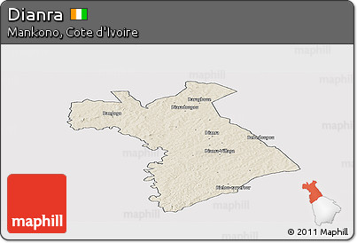 Shaded Relief Panoramic Map of Dianra, cropped outside