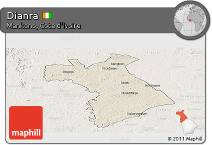 Shaded Relief Panoramic Map of Dianra, lighten
