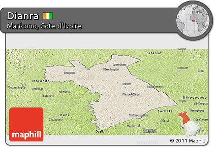 Shaded Relief Panoramic Map of Dianra, physical outside