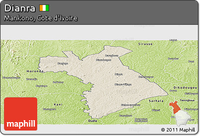 Shaded Relief Panoramic Map of Dianra, physical outside