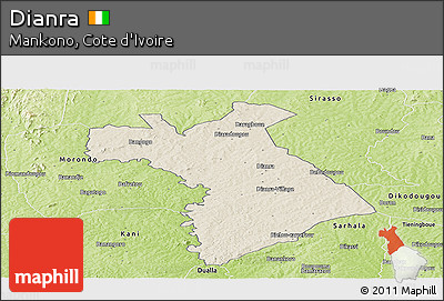 Shaded Relief Panoramic Map of Dianra, physical outside