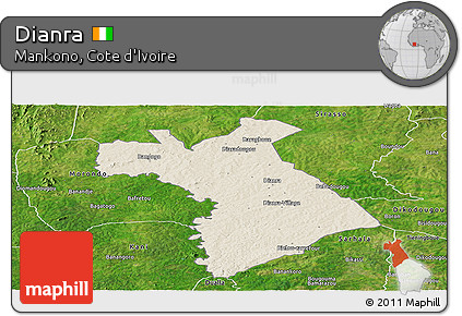 Shaded Relief Panoramic Map of Dianra, satellite outside