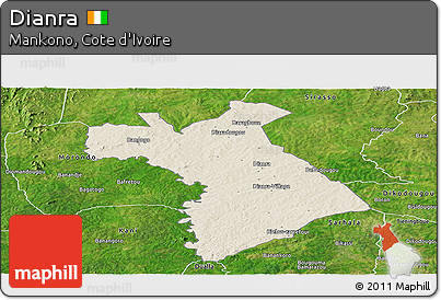 Shaded Relief Panoramic Map of Dianra, satellite outside