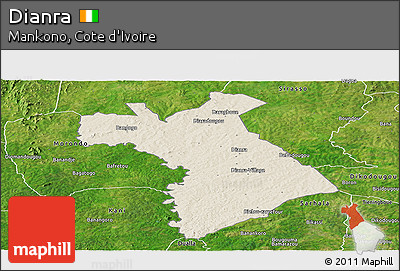 Shaded Relief Panoramic Map of Dianra, satellite outside