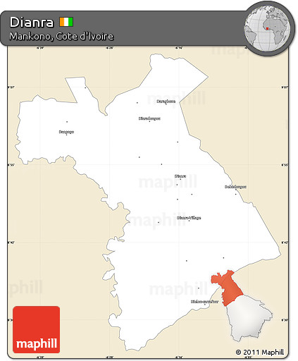 Classic Style Simple Map of Dianra, single color outside