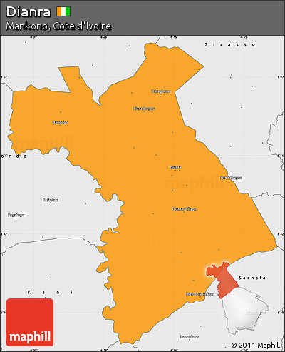Political Simple Map of Dianra, single color outside, borders and labels