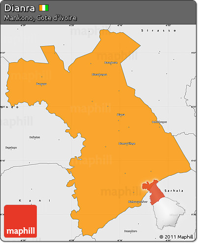 Political Simple Map of Dianra, single color outside, borders and labels