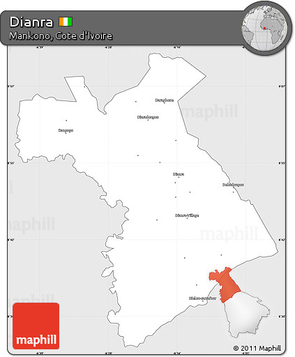 Silver Style Simple Map of Dianra, single color outside