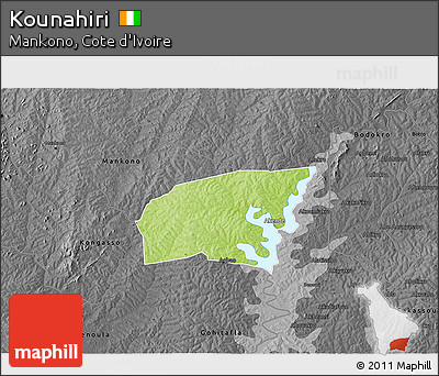 Physical 3D Map of Kounahiri, darken, desaturated
