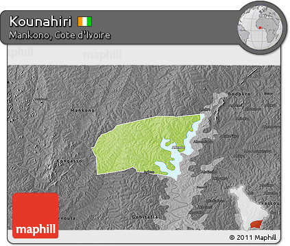 Physical 3D Map of Kounahiri, darken, desaturated