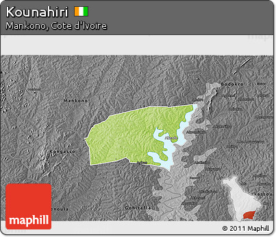 Physical 3D Map of Kounahiri, darken, desaturated