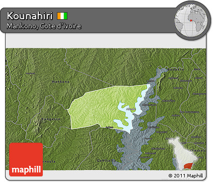 Physical 3D Map of Kounahiri, darken