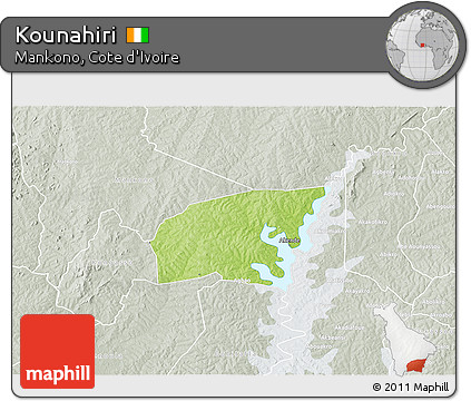 Physical 3D Map of Kounahiri, lighten, semi-desaturated