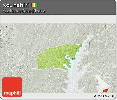 Physical 3D Map of Kounahiri, lighten, semi-desaturated
