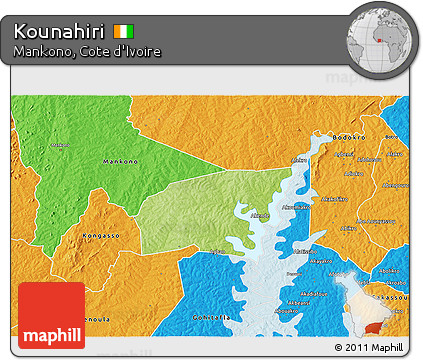 Physical 3D Map of Kounahiri, political outside
