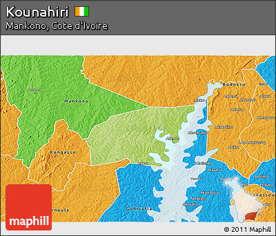 Physical 3D Map of Kounahiri, political outside
