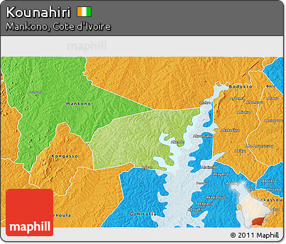 Physical 3D Map of Kounahiri, political outside