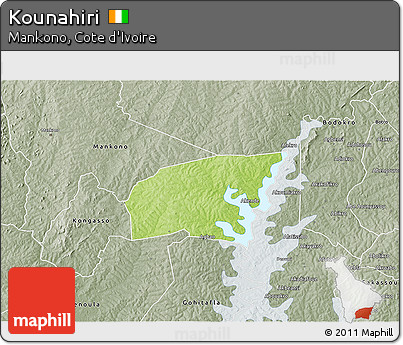 Physical 3D Map of Kounahiri, semi-desaturated