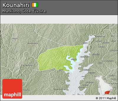 Physical 3D Map of Kounahiri, semi-desaturated
