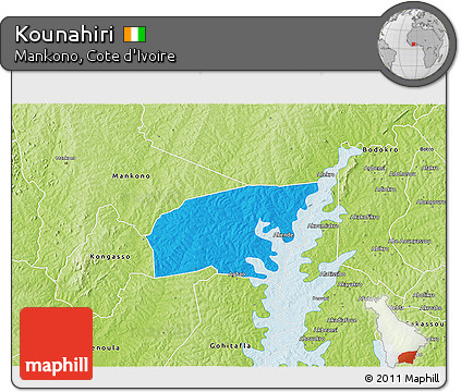 Political 3D Map of Kounahiri, physical outside