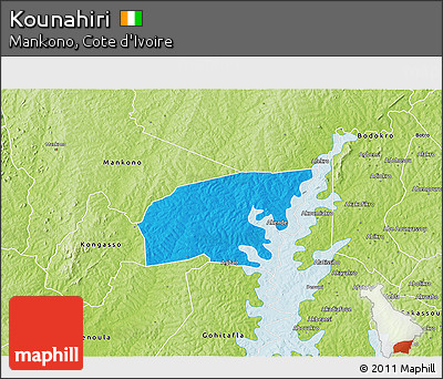 Political 3D Map of Kounahiri, physical outside