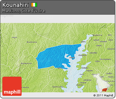 Political 3D Map of Kounahiri, physical outside