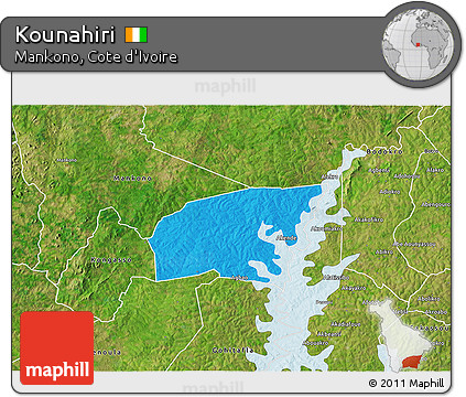 Political 3D Map of Kounahiri, satellite outside