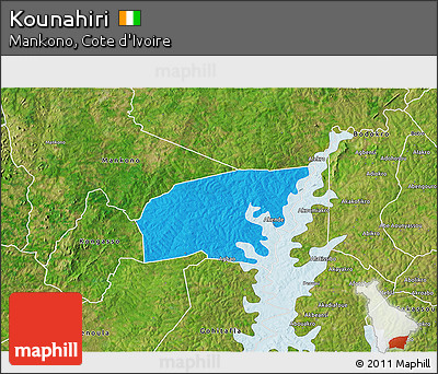 Political 3D Map of Kounahiri, satellite outside