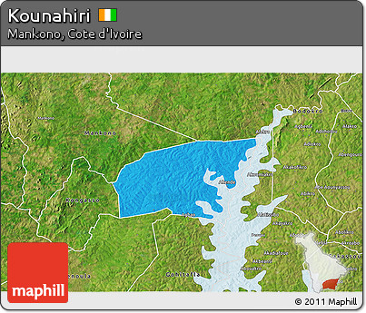 Political 3D Map of Kounahiri, satellite outside