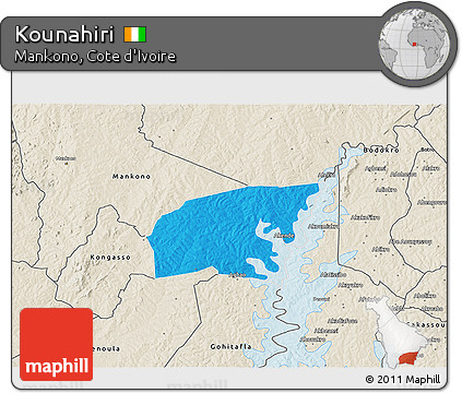 Political 3D Map of Kounahiri, shaded relief outside