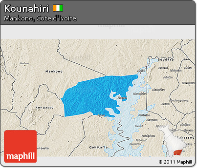 Political 3D Map of Kounahiri, shaded relief outside