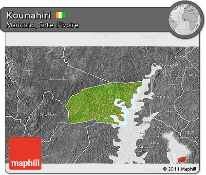 Satellite 3D Map of Kounahiri, desaturated