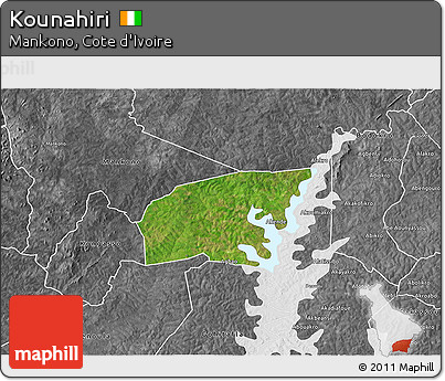 Satellite 3D Map of Kounahiri, desaturated