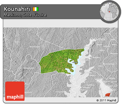 Satellite 3D Map of Kounahiri, lighten, desaturated