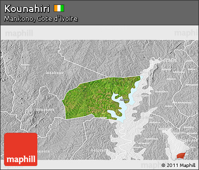 Satellite 3D Map of Kounahiri, lighten, desaturated