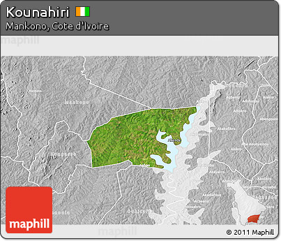Satellite 3D Map of Kounahiri, lighten, desaturated