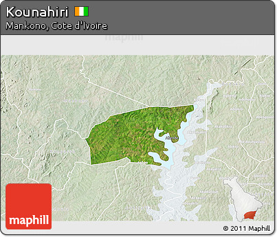 Satellite 3D Map of Kounahiri, lighten
