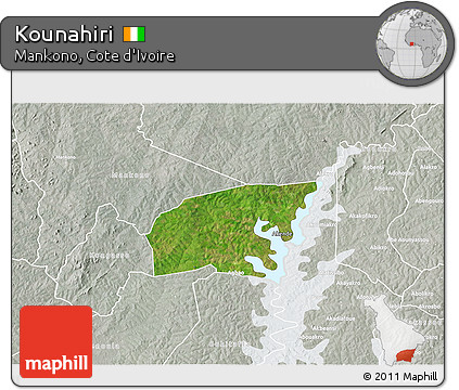 Satellite 3D Map of Kounahiri, lighten, semi-desaturated