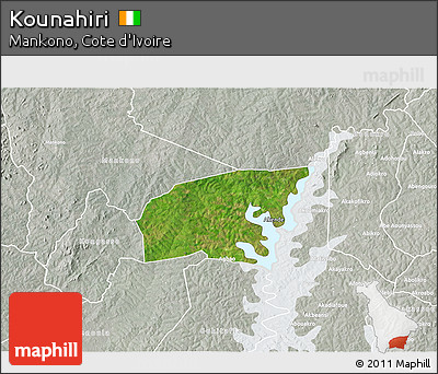 Satellite 3D Map of Kounahiri, lighten, semi-desaturated