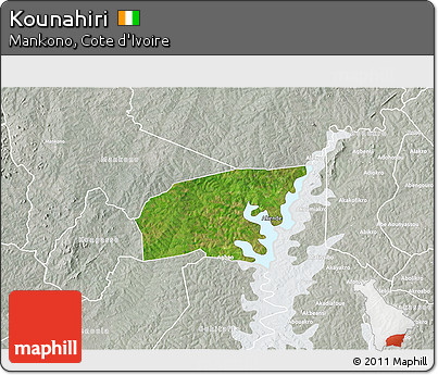 Satellite 3D Map of Kounahiri, lighten, semi-desaturated