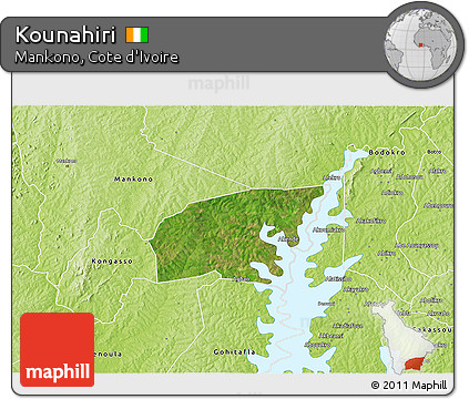 Satellite 3D Map of Kounahiri, physical outside
