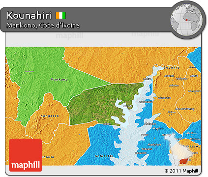 Satellite 3D Map of Kounahiri, political outside