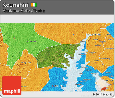 Satellite 3D Map of Kounahiri, political outside
