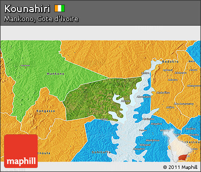 Satellite 3D Map of Kounahiri, political outside