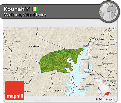 Satellite 3D Map of Kounahiri, shaded relief outside